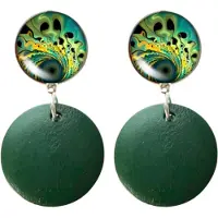 Charme Bijoux Clip oorbellen- Pauw -groen- hout-geen gaatje-