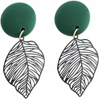 Charme Bijoux Clip oorbellen -groen- hout -zwart -filigraan- boomblad-geen gaatje-