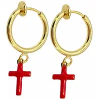 Charme Bijoux Klem oorbellen- rood -emaille- kruisje- goudkleurig-geen gaatje-