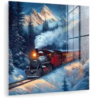MuchoWow Glasschilderij 20x20 cm - Schilderij acrylglas - Trein - Kerst - Sneeuw - Kersttrein - Foto op glas - Muurdecoratie woonkamer - Wanddecoratie slaapkamer - Schilderijen