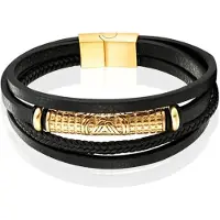Mendes Jewelry Heren Armband - Stijlvol Zwart Leder met Goudaccenten-21cm