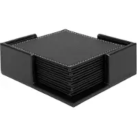 QUVIO Onderzetters incl. houder 6 stuks - 10 x 10 cm - Leer
