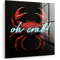 MuchoWow Glasschilderij 50x50 cm - Schilderij acrylglas - Krab - Rood - Neon - Quote - Foto op glas - Muurdecoratie woonkamer - Wanddecoratie slaapkamer - Schilderijen