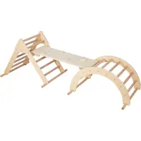 Sunny Charlie 3-in-1 Houten Klimdriehoek met Klimwand en Rocker - Naturel