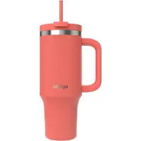 CONTIGO Tumbler Streeterville 1,2 liter met handvat | Roestvrijstalen vacuüm geïsoleerde waterfles met rietje en deksel | Koud voor 29 uur | Reisbeker | Thermosfles | BPA-vrij | Coral