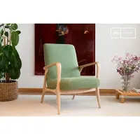 PIB Fauteuil van massief essen met groene stof Eon