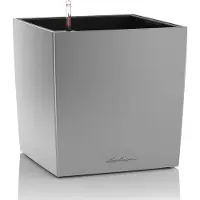 Lechuza CUBE Premium 40 - Plantenbak - met uitneembare binnenbak - met bewateringssysteem - ALL-IN-ONE set met LECHUZA-PON - zilver metallic