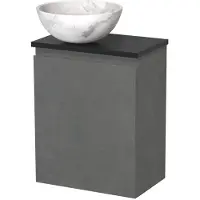 Maxaro Toiletmeubel met waskom | 41 cm Donkergrijs beton Greeploos front Wit marmer Natuursteen waskom Mat zwart blad