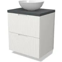 Maxaro Modulo Plato Badkamermeubel voor waskom | 60 cm Mat wit Lijn front Donkergrijs blad 2 lades onder elkaar