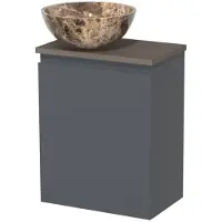Maxaro Toiletmeubel met waskom | 41 cm Donkergrijs Greeploos front Dark emperador Natuursteen waskom Donkerbruin eiken blad