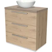 Maxaro Modulo Plato Badkamermeubel voor waskom | 80 cm Lichtbruin eiken Vlak front Eiken blad 3 lades