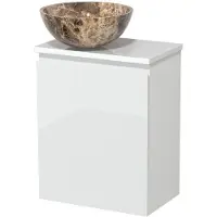 Maxaro Toiletmeubel met waskom | 41 cm Hoogglans wit Greeploos front Dark emperador Natuursteen waskom Hoogglans wit blad
