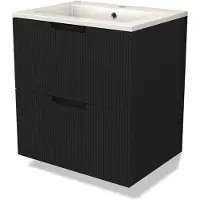 Maxaro Modulo Badkamermeubel met wastafel | 60 cm Mat zwart Lijn front Mineraalmarmer 2 lades onder elkaar