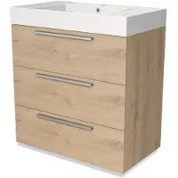 Maxaro Modulo Badkamermeubel met wastafel | 80 cm Lichtbruin eiken Vlak front Mineraalmarmer 3 lades
