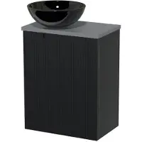 Maxaro Toiletmeubel met waskom | 41 cm Mat zwart Lijn front Glanzend zwart Keramiek waskom Middengrijs blad