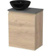 Maxaro Toiletmeubel met waskom | 41 cm Lichtbruin eiken Greeploos front Mat zwart Keramiek waskom Donkergrijs beton blad