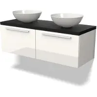 Maxaro Modulo Plato Badkamermeubel voor waskom | 120 cm Hoogglans wit Vlak front Zwart eiken blad 2 lades naast elkaar