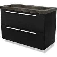 Maxaro Modulo Badkamermeubel met wastafel | 100 cm Zwart eiken Vlak front Natuursteen 2 lades onder elkaar