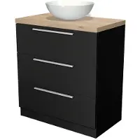 Maxaro Modulo Plato Badkamermeubel voor waskom | 80 cm Mat zwart Vlak front Lichtbruin eiken blad 3 lades staand