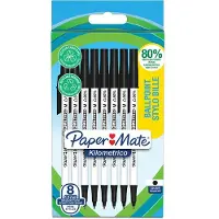 Papermate Kilometrico Balpen Zwart 0,7 mm Medium Balpen 8 Stuks