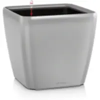 Lechuza QUADRO Premium LS 28 - Plantenbak - met uitneembare binnenbak - met bewateringssysteem - ALL-IN-ONE set met LECHUZA-PON - zilver metallic