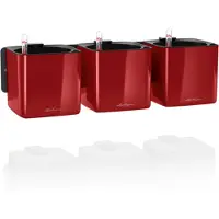 Lechuza CUBE Glossy Triple - Plantenbakken - met uitneembare binnenbak - met bewateringssysteem - ALL-IN-ONE set - scharlakenrood hoogglans