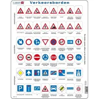Larsen Verkeersborden – Puzzel – Voertuigen & Techniek – Verkeer – Educatieve legpuzzel voor kinderen – 48 stukjes – Gemaakt in Noorwegen – Extra dikke 2,5 mm stukjes – Tray met vaste rand