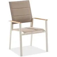 Niehoff Lissabon hoge rugleuning zitting en rugleuning textiel taupe gestoffeerd/aluminium frame 4 stuks