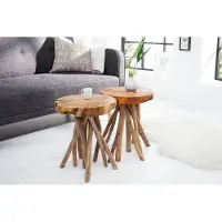 Invicta Exclusieve bijzettafel ROOT 30cm natuurlijk teak massief hout kruk wortelhout rond - 37629