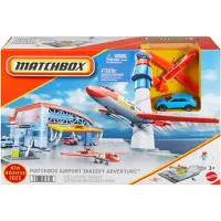 Matchbox Speelset Vliegtuig, Takeoff Avontuur Luchthaven Set met Die-Cast Audi 1:64, Plastic Vliegtuig, Start- & Landfunctie