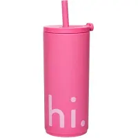 Design Letters Travel Life thermosfles met rietje 50 cl Hi-cherry pink