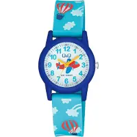 Q&Q VR99J018Y - Horloge - Sport - Analoog - Kinderen - Unisex - Plastic band - Rond - Kunststof - Cijfers - Vliegtuig - Donkerblau - Lichtblauw - Multi - 10 ATM