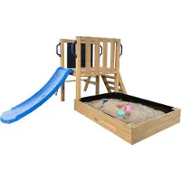 Axi Leah Mini Speeltoren met Zandbak, Picknicktafel en Krijtbord – Blauwe Glijbaan