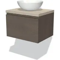 Maxaro Modulo Plato Badkamermeubel voor waskom | 60 cm Donkerbruin eiken Greeploos front Lichtgrijs eiken blad 1 lade