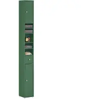 SoBuy BZR34-II-SY Hoge Badkamerkast – Smalle Opbergkast met Lade en Verstelbare Planken – Kolomkast Badkamer – Donkergroen, 20x20x180cm
