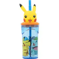 Stor Pokémon Drinkbeker met rietje – 360 ml – Herbruikbaar – Met 3D-figuur – BPA-vrij – Tumbler voor kinderen vanaf 4 jaar – Transparant blauw
