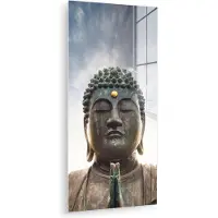 MuchoWow Glasschilderij - Foto op glas - Acrylglas - Schilderijen - Buddha beeld - Natuur - Meditatie - Spiritualiteit - Wanddecoratie - 80x160 cm - Schilderijen woonkamer - Muurdecoratie
