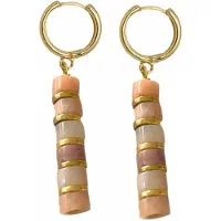 Charme Bijoux Oorringen goudkleurig zilver roze/bruin natuursteen-