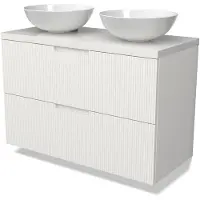 Maxaro Modulo Plato Badkamermeubel voor waskom | 100 cm Mat wit Lijn front Hoogglans wit blad 2 lades onder elkaar