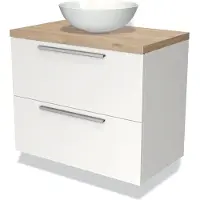Maxaro Modulo Plato Badkamermeubel voor waskom | 80 cm Mat wit Vlak front Lichtbruin eiken blad 2 lades onder elkaar