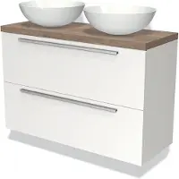 Maxaro Modulo Plato Slim Badkamermeubel voor waskom | 100 cm Mat wit Vlak front Middenbruin eiken blad 2 lades onder elkaar