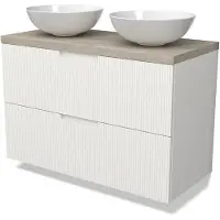 Maxaro Modulo Plato Badkamermeubel voor waskom | 100 cm Mat wit Lijn front Lichtgrijs eiken blad 2 lades onder elkaar