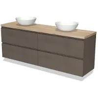 Maxaro Modulo Plato Badkamermeubel voor waskom | 200 cm Donkerbruin eiken Greeploos front Lichtbruin eiken blad 4 lades