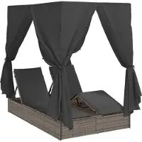 vidaXL Dubbele ligstoel Grijs poly rattan