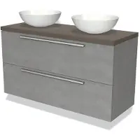 Maxaro Modulo Plato Badkamermeubel voor waskom | 120 cm Lichtgrijs beton Vlak front Donkerbruin eiken blad 2 lades onder elkaar
