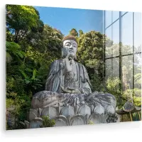 MuchoWow - Glasschilderij - Foto op glas - Acrylglas - Boeddha beeld - Natuur - Boom - Schilderij glas - Glasschilderij binnen - 40x30 cm - Muurdecoratie - Wanddecoratie woonkamer