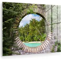 MuchoWow Glasschilderij 120x90 cm - Schilderij acrylglas - Doorkijk - Palm - Tropisch - Strand - zee - Foto op glas - Muurdecoratie woonkamer - Wanddecoratie slaapkamer - Schilderijen