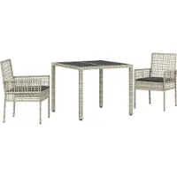 vidaXL Tuin Eettafel Set 3 pcs Lichtgrijs poly rattan