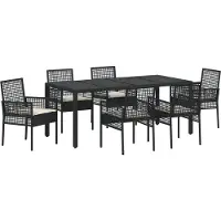 vidaXL Tuin Eettafel Set 7 st Zwart poly rattan