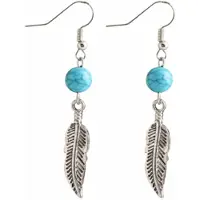 Charme Bijoux Zilveren oorhangers - Tibetaans look-veren - turquoise -